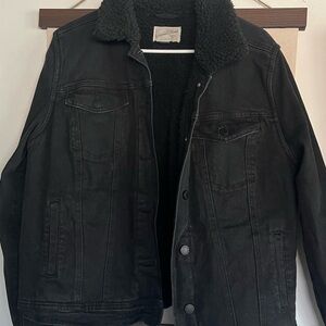 Black Sherpa-Lined Denim Jacket